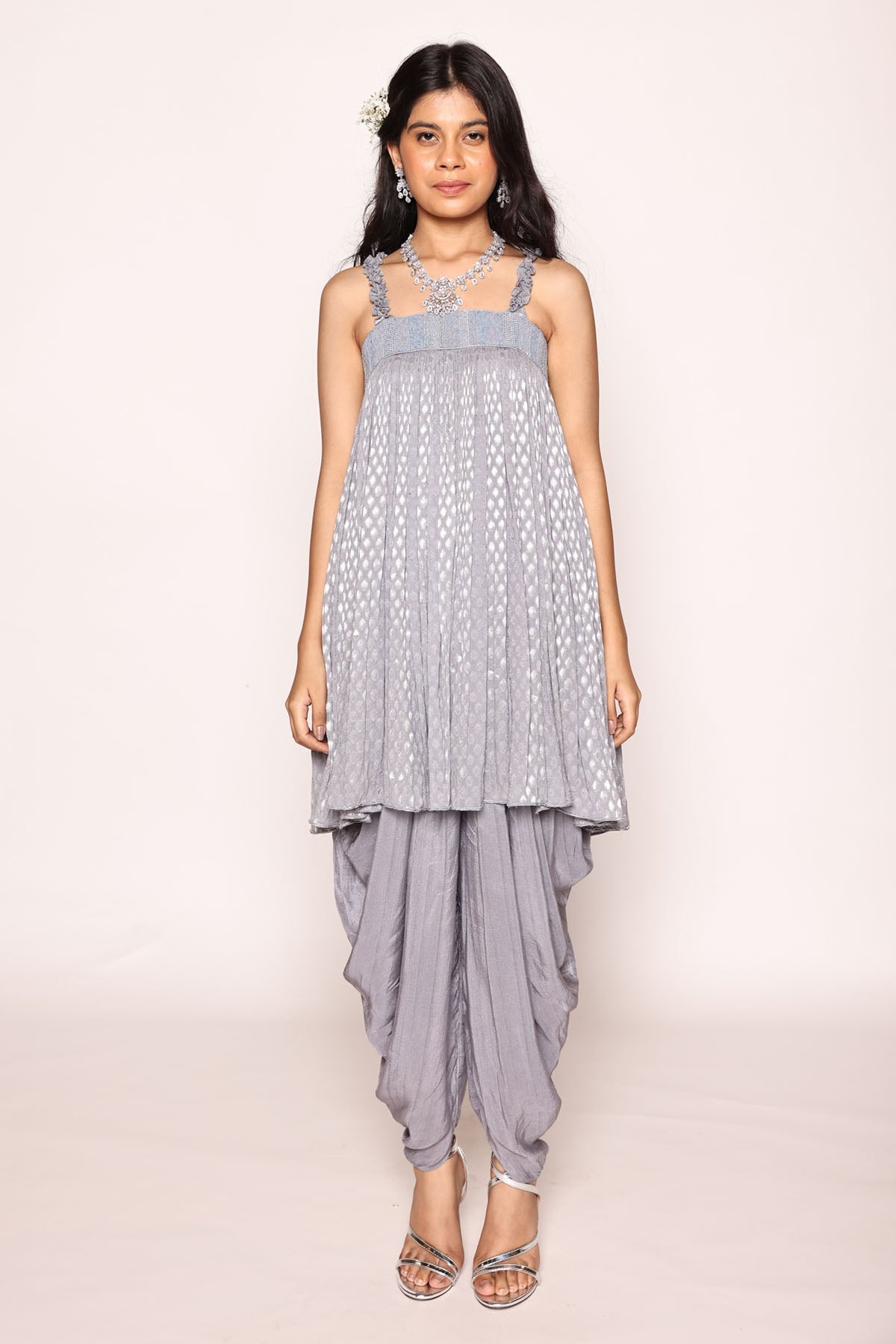 Bluish Grey Top & Dhoti Set at ScrollnShops